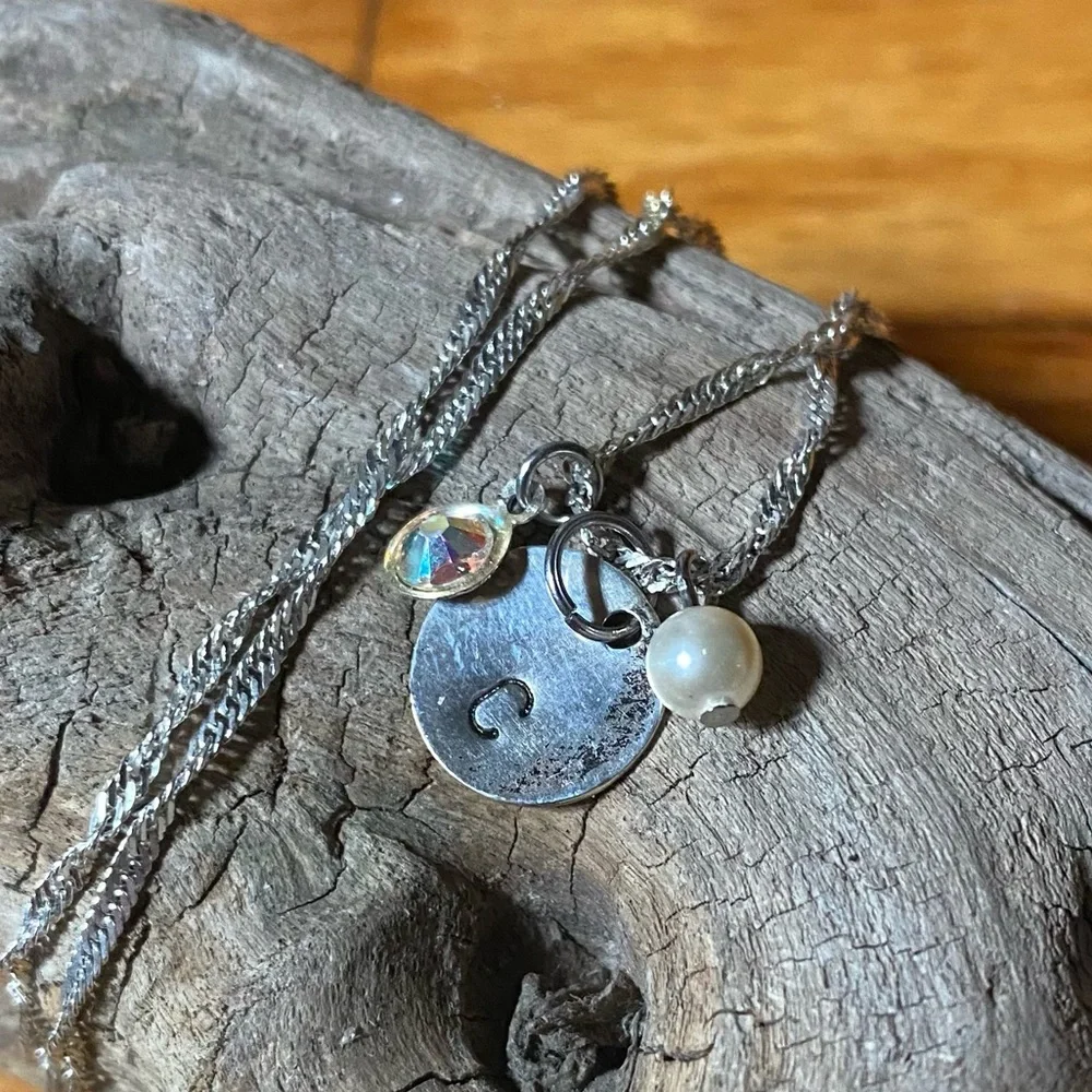 Monogram “C” Necklace, Vintage, Bead Accents